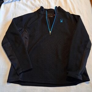 Spyder men's size XXL black 1/4 zipper pullover sweater with teal accents